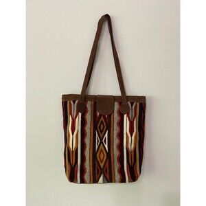 HANDMADE WOOL AZTEC BAG WITH LEATHER TRIM